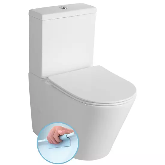 Paco Rimless kombi WC alsó-hátsó kifolyású, Soft Close ülőkével, tartállyal, 38x64cm, duálgombos öblítőmechanikával PC1012R