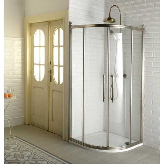 Sapho GELCO ANTIQUE íves zuhanykabin, eltolható kétszárnyú ajtó, 90x90cm, transzparent üveg minta nélkül, bronz