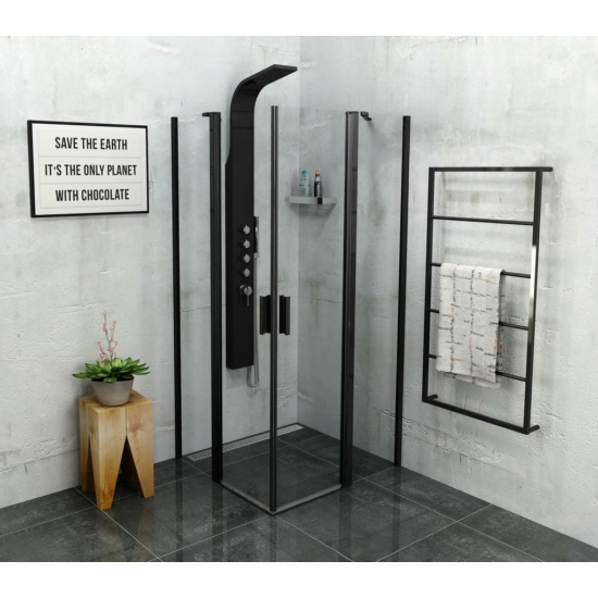 Sapho Polysan Zoom Line Black szögletes zuhanykabin, 900x900 mm, transzparent, fekete, 6mm, 190cm magas ZL5415B